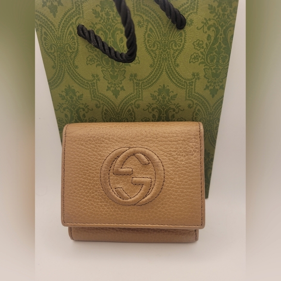 GUCCI Soho Interlocking G Tan Leather Trifold Wallet - Picture 1 of 5